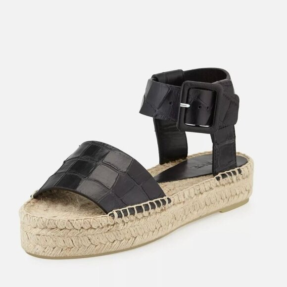 Vince Edina Black Croc Embossed Black Leather Espadrille Sandal Platform Edie 11 - Picture 1 of 10
